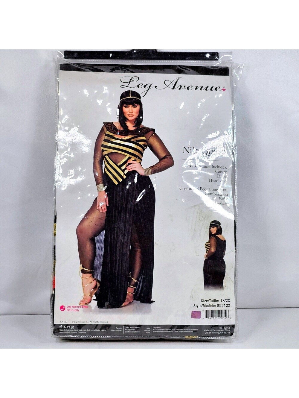 Leg Avenue Nile Queen Egyptian Costume 3pc Catsuit Dress Headband 85512X 1X/2X